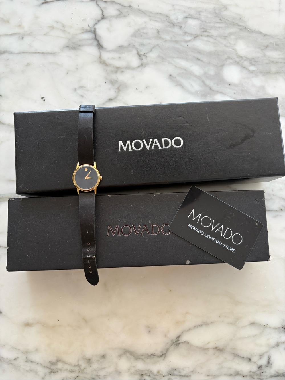 Movado Black Dial Watch with Gold Case Original Box + Auth Card